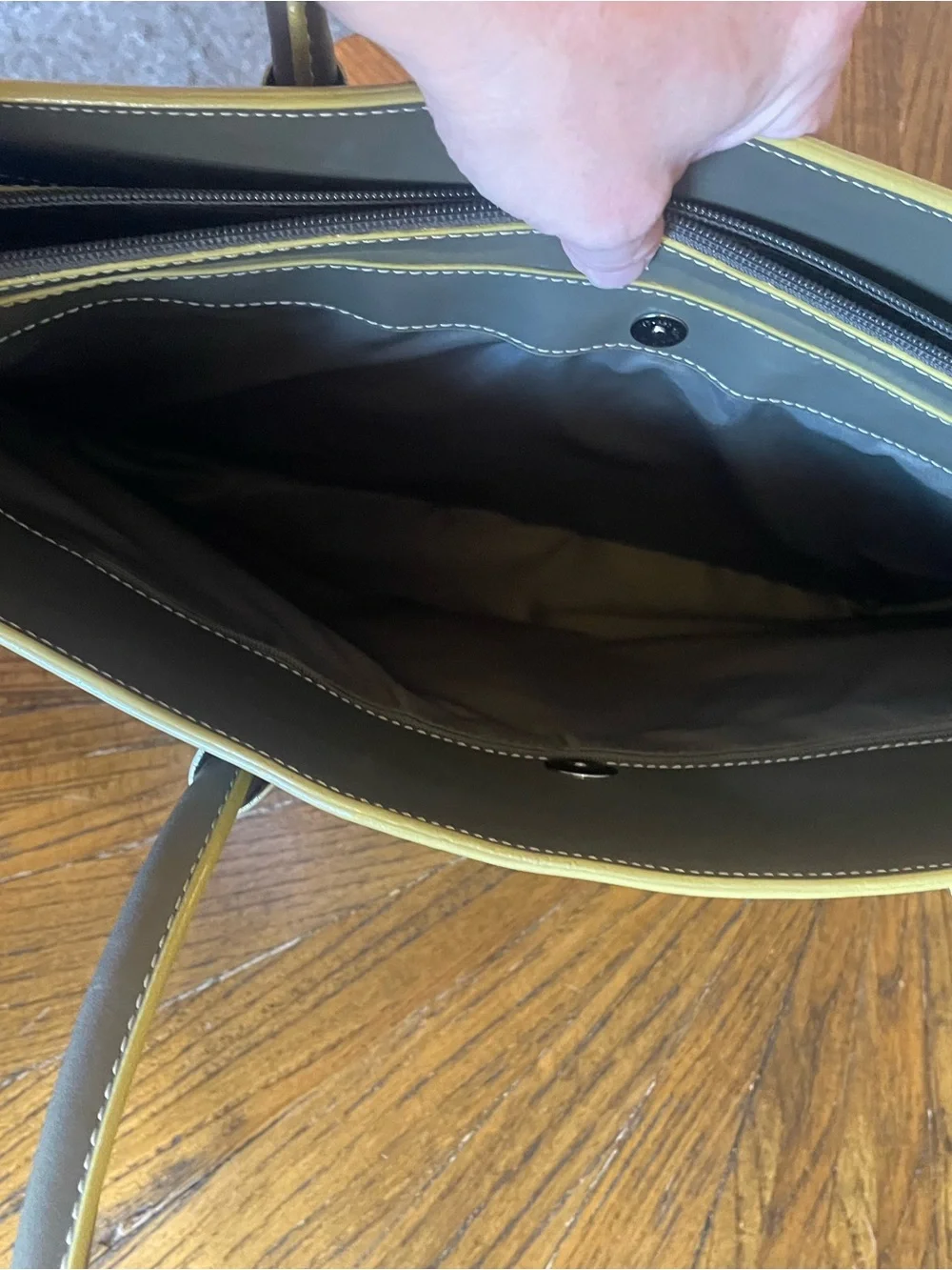 Lodis Olive Gray Leather Audrey Milano Tote with Rolled Handles